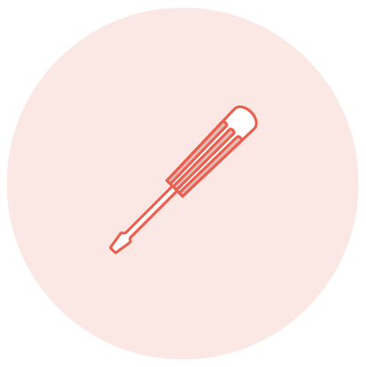 Round and orange icon of a screwdriver for easy installation